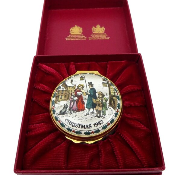 HALCYON DAYS Enamels Christmas 80s Trinket With Original Case - Picture 1 of 10